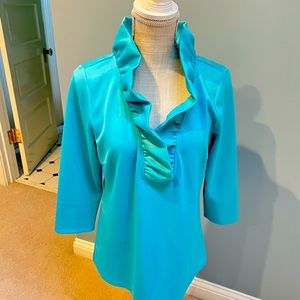 Gretchen Scott turquoise ruffle top NWT